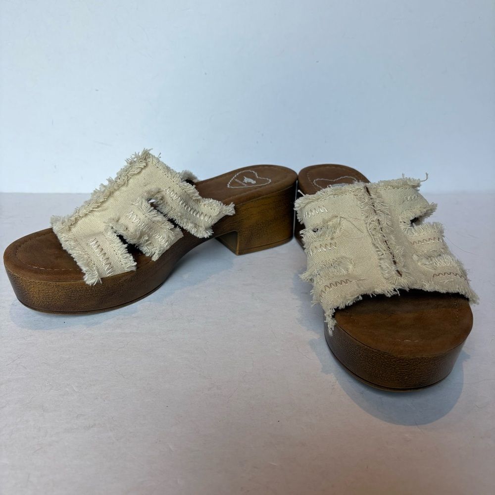 Rocket Dog Women's Clipper Frayed Canvas Cream Platform Sandals Size 9 Slip On